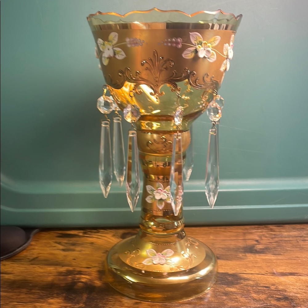 Czech Bohemian Gold Floral Goblet with Crystal Accents